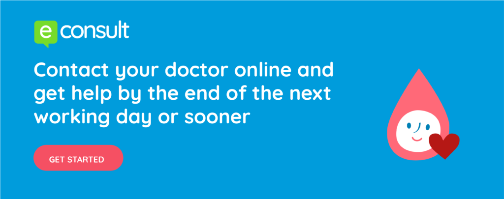 eConsult banner. Contact your doctor online and get help by the end of the next working day or sooner